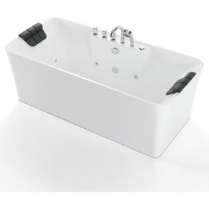 image67 in Acrylic Freestanding Bath Tub Hydromassage Gracefully Rectangle Shaped 8 Water Jets Soaking SPA DoubleEnded Massage Bathtubs with Two Black Pillows