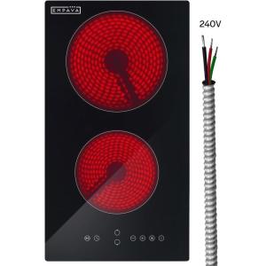 imageEmpava 12 Inch Builtin Electric Cooktop with 2 Burners Touch Control Individual Timers Stop ampamp Go Child Lock Flush Mount Design ETL Certified 1200W ampamp 1800W Zones Hard WiredNo Plug12 Inch