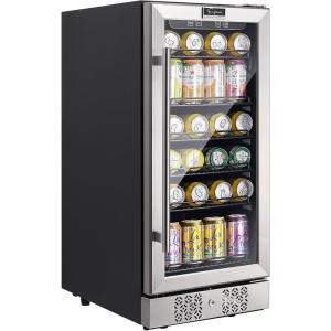 imageEmpava 15quot Beverage Refrigerator Cooler 84 Cans Freestanding Mini Fridge Cellar for Soda Beer Wine with Digital Display in Stainless Steel 15 Inch
