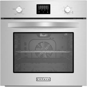 imageEmpava 24 in 23 cu Ft Single Gas Wall Oven Bake Broil Rotisserie Functions with Mechanical ControlsDigital TimerConvection Fan in Stainless Steel Silver