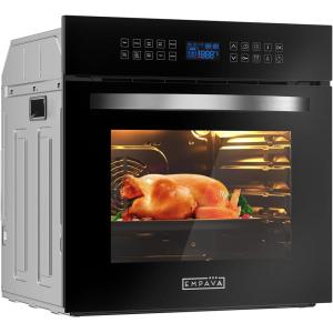 imageEmpava 24 inch Electric Single Wall Oven with 10 Cooking Funcitons Stainless Steel Builtin Convection System with Screen Touch Control 360 Rotisserie24WOC17