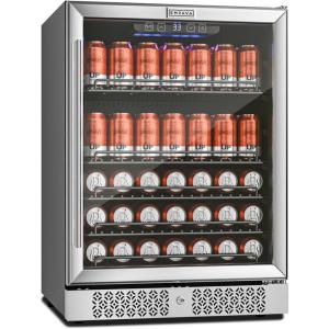 imageEmpava 24in Beverage Refrigerator 140 Can Capacity Builtin Counter or Freestanding Fridge with LED Light and Reversible Glass Door Digital Display 24 Inch Stainless Steel