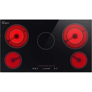 imageEmpava 30 Inch  Electric Cooktop Builtin Radiant Stove 4 Burner with 9 Heating Levels Smooth Glass Surface All Kinds of Cookware ETL Certified220240V Hard Wired No Plug Black36 Inch