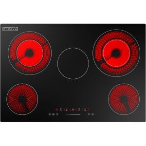 imageEmpava 30 Inch Electric Cooktop Builtin Radiant Ceramic Stove 5 Burners 2 Dual Expandable Elements 100W Warming Zone Touch Controls Timer Child Lock Black Glass Hardwired ETL Certified 30quot