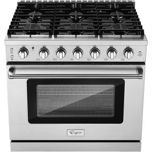 imageEmpava 36quot SlideIn Freestanding Gas Range with 6 Sealed Burners Cast Iron Grates and 60 cu ft Convection Oven with Mechanical Knobs Control in Stainless Steel