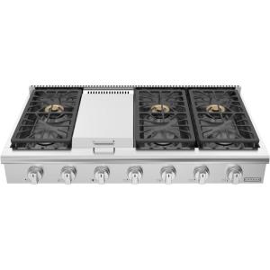 imageEmpava 48 in ProStyle Professional Slidein Natural Gas Rangetop with 6 Deep Recessed Sealed Ultra HighLow BurnersHeavy Duty Continuous GratesInfrared Griddle in Stainless Steel 48 Inch Silver