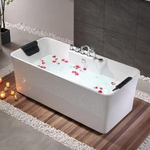 imageEmpava 59Inch Freestanding Whirlpool Bathtub Rectangular with 8 Hydromassage Adjustable Water Jets Luxury Acrylic Massage SPA Soaking Bath Tub Double Ended White