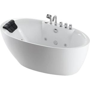 imageEmpava 59quot Freestanding Whirlpool Bathtub  560W Stand Alone Jetted Tub with 7 Hydromassage NozzlesLarge Recline Angle Boat Shape AcrylicETL Certified