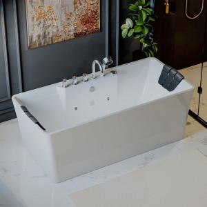 imageEmpava 59quot x 30quot Freestanding Whirlpool Tub560W Stand Alone Jetted BathtubETL CertifiedCenter DrainAcrylic 60 Gallons Rectangle Spacious for BigBoned or Busty Sizes59 Inch