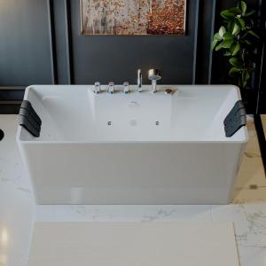 imageEmpava 59quot x 30quot Freestanding Whirlpool Tub560W Stand Alone Jetted BathtubETL CertifiedCenter DrainAcrylic 60 Gallons Rectangle Spacious for BigBoned or Busty Sizes67 Inch White