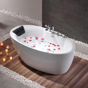 imageEmpava 67 Inch Freestanding Whirlpool Tub Hydromassage Gracefully Oval Shaped Stand Alone Jetted Bathtub with 7 Hydromassage Nozzles Boat Shape Hydromassage AcrylicETL Certified67 inch