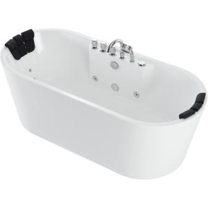 imageEmpava 67 in Acrylic Freestanding Tub Hydromassage Gracefully Oval Shaped Whirlpool 8 Water Jets Soaking SPA DoubleEnded Massage Bathtub with 2 Pillows  White