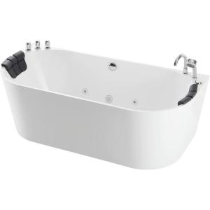 imageEmpava 67 in Acrylic Freestanding Tub Hydromassage Gracefully Oval Shaped Whirlpool 8 Water Jets Soaking SPA DoubleEnded Massage Bathtub with Two Black Pillow  White