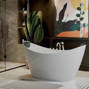 imageEmpava 67quot Freestanding Whirlpool Bathtub Oval with 8 Hydromassage Adjustable Water Jets Luxury Acrylic Massage SPA Soaking Bath Tub in White Double Ended59 Inch