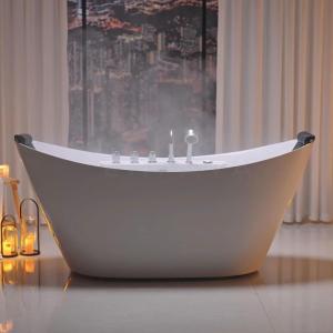 imageEmpava 67quot Freestanding Whirlpool Bathtub Oval with 8 Hydromassage Adjustable Water Jets Luxury Acrylic Massage SPA Soaking Bath Tub in White Double Ended67 Inch