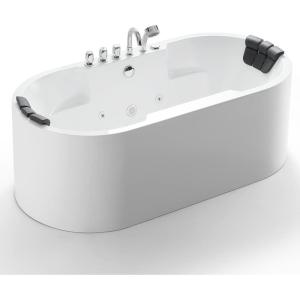 imageEmpava 67quot Freestanding Whirlpool Bathtub with Hydromassage Adjustable Water Jets Luxury Acrylic Massage SPA Soaking Bath Tub in White Double Ended