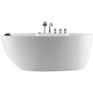 imageEmpava 67quot Freestanding Whirlpool Bathtub with Hydromassage Adjustable Water Jets Luxury Acrylic Massage SPA Soaking Bath Tub in White Single Ended