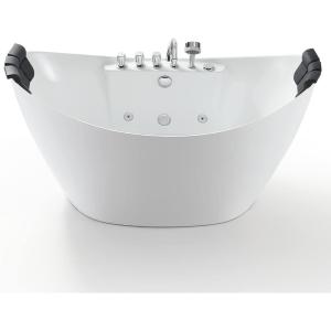 imageEmpava 68Inch Freestanding Whirlpool Bathtub Oval with 8 Hydromassage Adjustable Water Jets Luxury Acrylic Massage SPA Soaking Bath Tub Double Ended  White