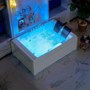 imageEmpava 72quot x 48quot Whirlpool Tub 2 Person Jetted Bathtub Hydro Massage ampamp Chromatherapy ETL Certified 3 Sided Apron Acrylic  1125 Watt 110 Gallons Left Drain72 InchJT367LEDNew