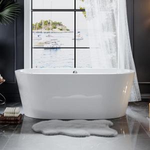 imageEmpava Bathtub 59quot Soaking Tub Acrylic Free Standing Tub with Center Drain and OverflowContemporary Design Bathtubs for Bathroom cUPC Certified Glossy White Pack of 1Glossy White