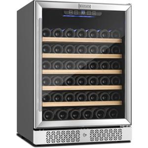imageEmpava Chiller 15 inch Mini Double Fridge Built in or Freestanding Wine Cooler Stainless Steel Glass Door Quiet Operation Compressor Adjust Temperature 29 Bottles Dual Zone SilverWC03S