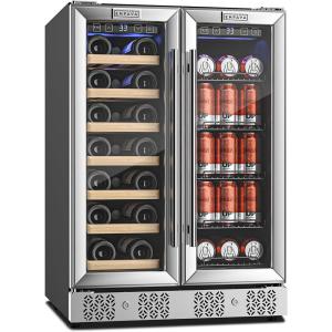 imageEmpava Chiller 15 inch Mini Double Fridge Built in or Freestanding Wine Cooler Stainless Steel Glass Door Quiet Operation Compressor Adjust Temperature 29 Bottles Dual Zone SilverBR03D