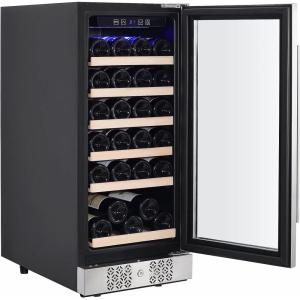 imageEmpava Chiller 15 inch Mini Single Zone Fridge for 31 Bottles Built in or Freestanding Wine Cooler Stainless Steel Glass Door Quiet Operation Compressor Adjust Temperature