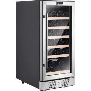 imageEmpava Cooler Refrigerator 15 inch Mini Single Zone Fridge for 31 Bottles Built in or Freestanding Compressor Wine Chiller Glass Door for Home Office Bar in Stainless Steel Black