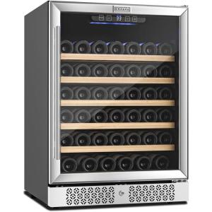 imageEmpava Cooler Refrigerator 24 inch Fridge Built in or Freestanding Compressor Wine Chiller Glass Door for Home Office Bar in Stainless Steel 52 Bottles Single Zone Silver