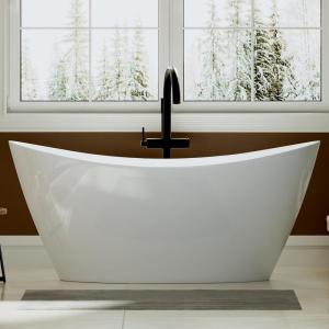imageEmpava Freestanding Bathtub 59 Inch Soaking Tub Luxury Acrylic Streamline Stand Alone Shower Tub for Adults with Overflow and Drain Easy Installation White59 Inch
