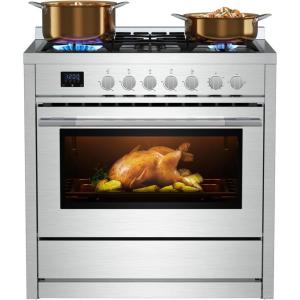 imageEmpava Gas Range 43 Cu Ft Convection Oven with Touch Timer 5 Deep Recessed Burners Cooktop Heavy Duty Continuous Grates in Stainless Steel Freestanding ampamp Slidein Stove36 Inch36GR12