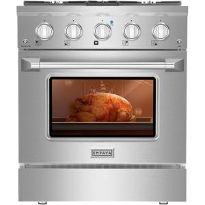 imageEmpava Gas RangeTrue Convection Oven 455 Cu Ft 5 Deep Recessed Burners Cooktop Heavy Duty Continuous Grates in Stainless Steel with Storage Drawer Freestanding ampamp Slidein30 InchContemporary