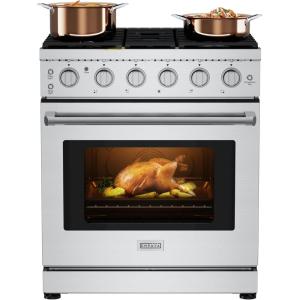imageEmpava Gas RangeTrue Convection Oven 455 Cu Ft 5 Deep Recessed Burners Cooktop Heavy Duty Continuous Grates in Stainless Steel with Storage Drawer Freestanding ampamp Slidein30 InchGR10