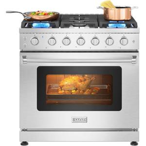 imageEmpava Gas RangeTrue Convection Oven 60 Cu Ft6 Deep Recessed Burners Cooktop Heavy Duty Continuous Grates in Stainless Steel with Storage Drawer Freestanding ampamp Slidein36 InchGR11