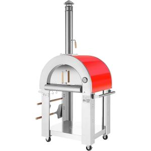 imageEmpava Outdoor Pizza Oven with Open Shelf and Wheels Portable Wood Fired for Grill ampamp Outside Camping Backyard Party in Stainless Steel 386Inch Italian Red