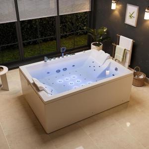 imageEmpava PRO Series 71quotx48quot Whirlpool Tub  Heated Bubble Spa for 2 with Thermostatic Control ampamp Chromotherapy  Acrylic Freestanding Soaking Bathtub White ETL CertifiedPRO02