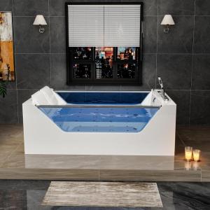 imageEmpava PRO Series 71quotx48quot Whirlpool Tub  Heated Bubble Spa for 2 with Thermostatic Control ampamp Chromotherapy  Acrylic Freestanding Soaking Bathtub White ETL CertifiedPRO01