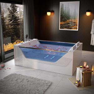 imageEmpava PRO Series Model Jetted Tub Freestanding Whirlpool Bathtub  71quotx48quot Heated Bubble for 2  Thermostatic Control ampamp Chromotherapy Lighting  White Acrylic ETL Certified