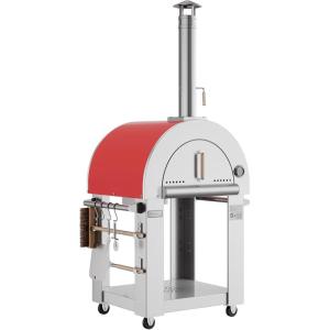 imageEmpava Pizza Oven with Open Shelf and Wheels for Outdoor Kitchen Wood Fire for Grill ampamp Camping Backyard Party in Stainless Steel 386 Inch Italian RedItalian Red