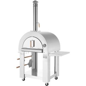 imageEmpava Pizza Oven with Open Shelf and Wheels for Outdoor Kitchen Wood Fire for Grill ampamp Camping Backyard Party in Stainless Steel 386 Inch Italian RedStainless Steel