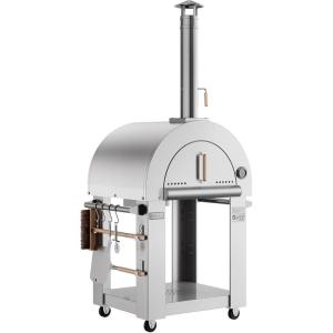 imageEmpava Pizza Oven with Open Shelf and Wheels for Outdoor Kitchen Wood Fire for Grill ampamp Camping Backyard Party in Stainless Steel 386 Inch Italian RedSilver