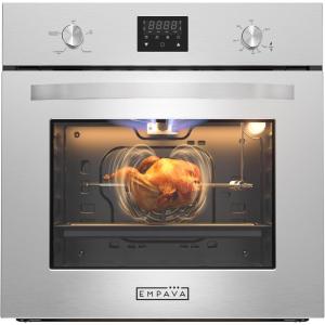imageEmpava Single Liquid Propane Gas Wall Oven 24 in 23 cu Ft Bake Broil Rotisserie Functions with Mechanical Controls and Digital Timer and Convection Fan in Stainless Steel Silver 24inches