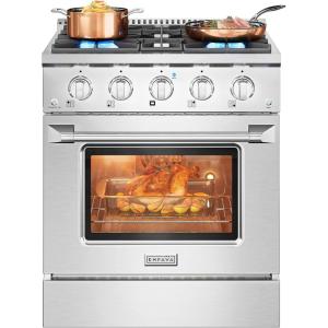 imageEmpava Slidein ampamp Freestanding Gas Range Stove455 Cu Ft Convection Oven Capacity with Mechanical Knobs ControlHeavy Duty Cast Iron Grates 5 Sealed Burners Cooktop Stainless Steel30 InchGR07
