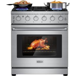imageEmpava Slidein ampamp Freestanding Gas Range Stove455 Cu Ft Convection Oven Capacity with Mechanical Knobs ControlHeavy Duty Cast Iron Grates 5 Sealed Burners Cooktop Stainless Steel30 InchGR10