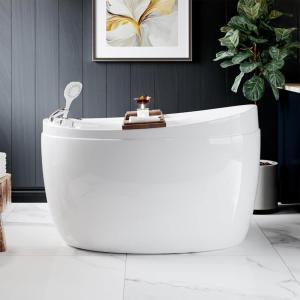 imageEmpava Whirlpool Tub59 in Freestanding Air Jetted Bathtub Japanese Soaking Tub with PreMolded Seat 48 Air Jets for SpaLike Relaxation Glossy White Luxury Acrylic Design
