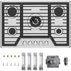 imageEmpava 30quot Recessed Gas Stove Cooktop with 5 Italy SABAF Sealed Burner NGLPG Convertible in Stainless Steel 30 inches