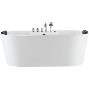 imageEmpava 67quot Freestanding Whirlpool Bathtub Oval with 8 Hydromassage Water Jets Luxury Acrylic Massage SPA Soaking Bath Tub in White Double Ended