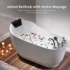 imageEmpava 59 Inch Acrylic Freestanding Whirlpool Tub Hydromassage Gracefully Oval Shaped Whirlpool 7 Water Jets Soaking SPA Lumbar and Neck Support Black Pillow ETL Certified White67 Inch