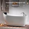 imageEmpava 59 Inch Acrylic Freestanding Whirlpool Tub Hydromassage Gracefully Oval Shaped Whirlpool 7 Water Jets Soaking SPA Lumbar and Neck Support Black Pillow ETL Certified White67 Inch