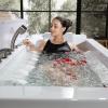 imageEmpava Acrylic Whirlpool Bathtub 71Inch Jetted Bathtub with Healing Chromotherapy Heated Soaking Tub with LED Control Panel Comforting Hydro Massage Tub with Waterfall Joy Black Pillow71JT351BN
